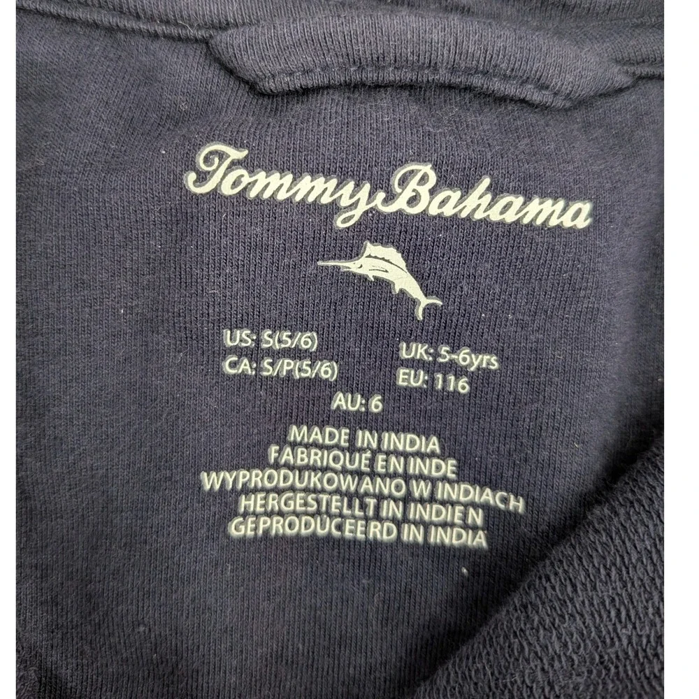 Tommy Bahama Boys‎ Navy Blue Quarter Zip Pullover Sweater Marlin Logo Size S 5/6